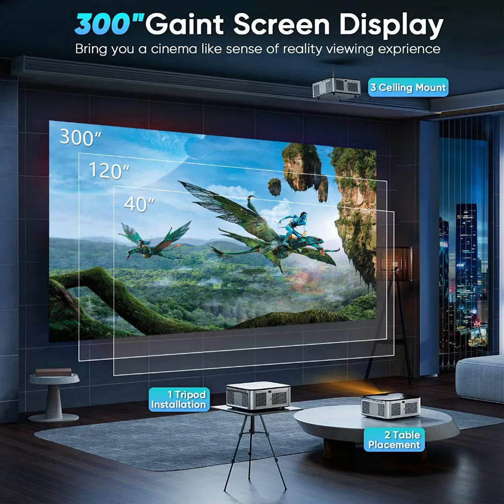 Goojodoq Proyektor Profesional Android 4k Wifi Full Hd 1080p 15500lm Suporta Android Sincronizando a Tela do Smartphone Home