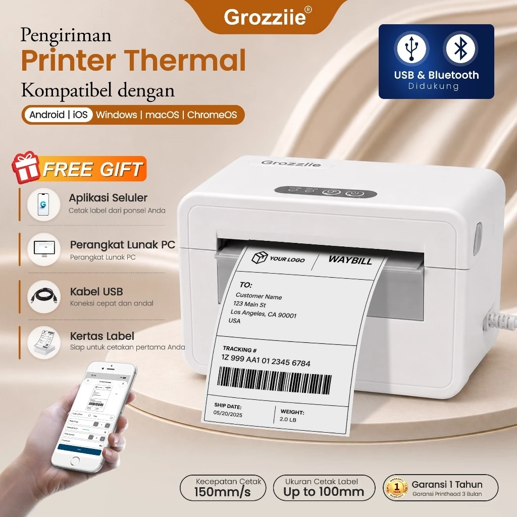 Printer Thermal Label & Resi | USB + Bluetooth - gambar produk 5