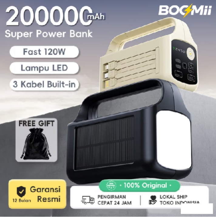 BOOMii Powerbank 200000mAh 3in1 Kabel Bawaan Solar Powerbank 4Output LED Darurat Portable Power Bank - gambar produk 6