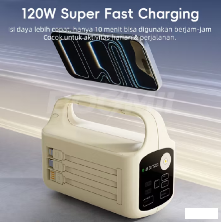 BOOMii Powerbank 200000mAh 3in1 Kabel Bawaan Solar Powerbank 4Output LED Darurat Portable Power Bank