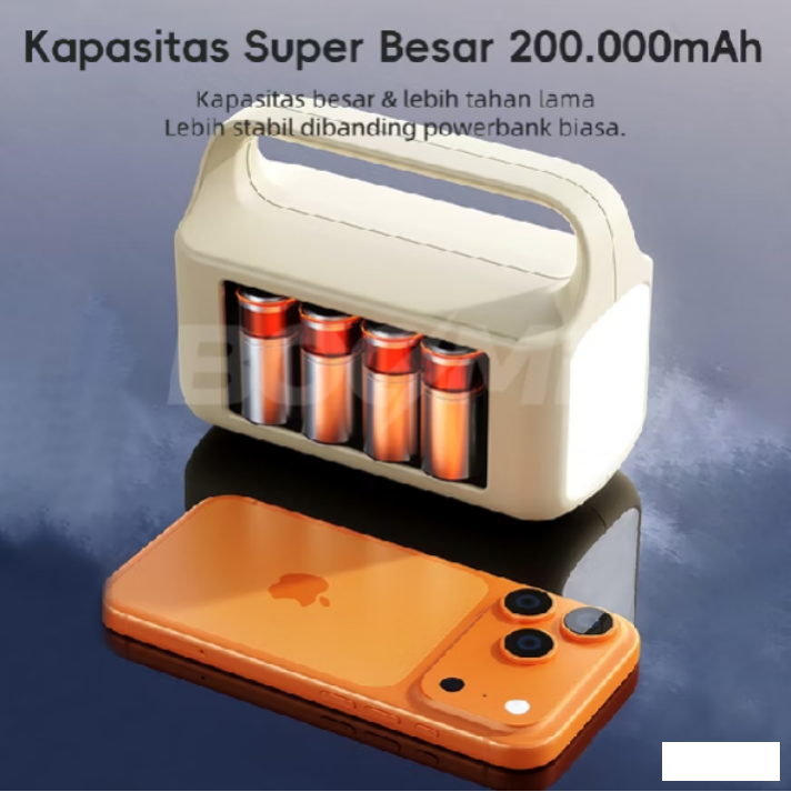 BOOMii Powerbank 200000mAh 3in1 Kabel Bawaan Solar Powerbank 4Output LED Darurat Portable Power Bank