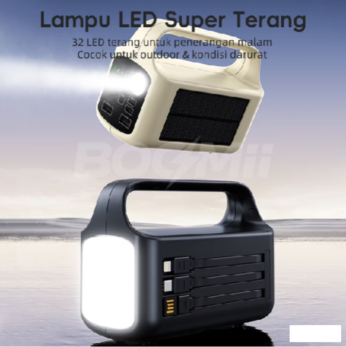 BOOMii Powerbank 200000mAh 3in1 Kabel Bawaan Solar Powerbank 4Output LED Darurat Portable Power Bank
