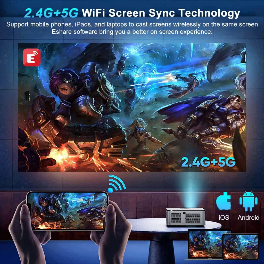 Goojodoq Proyektor Profesional Android 4k Wifi Full Hd 1080p 15500lm Suporta Android Sincronizando a Tela do Smartphone Home