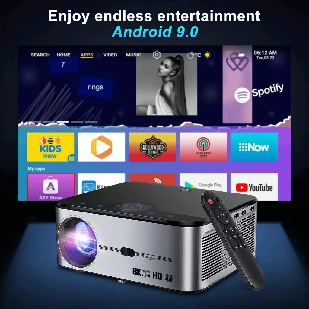 Goojodoq Proyektor Profesional Android 4k Wifi Full Hd 1080p 15500lm Suporta Android Sincronizando a Tela do Smartphone Home